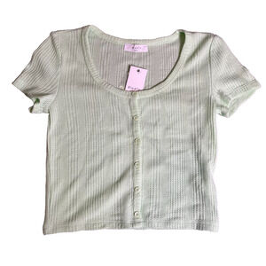 NWT Elodie Cropped Button Up Tee Womens M Pastel Green Spring Summer Soft Girl